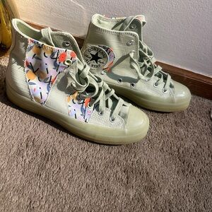 Converse High-Tops - Light Green with Floral Accents